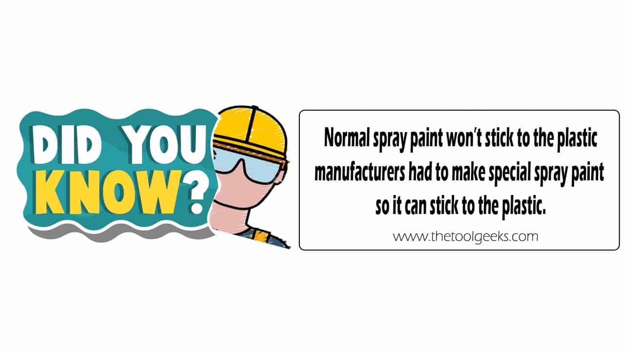 Did you know that normal spray paint isn't made for plastic because it doesn't stick? Manufactures had to make a special kind of spray paint so it can stick to the plastic.