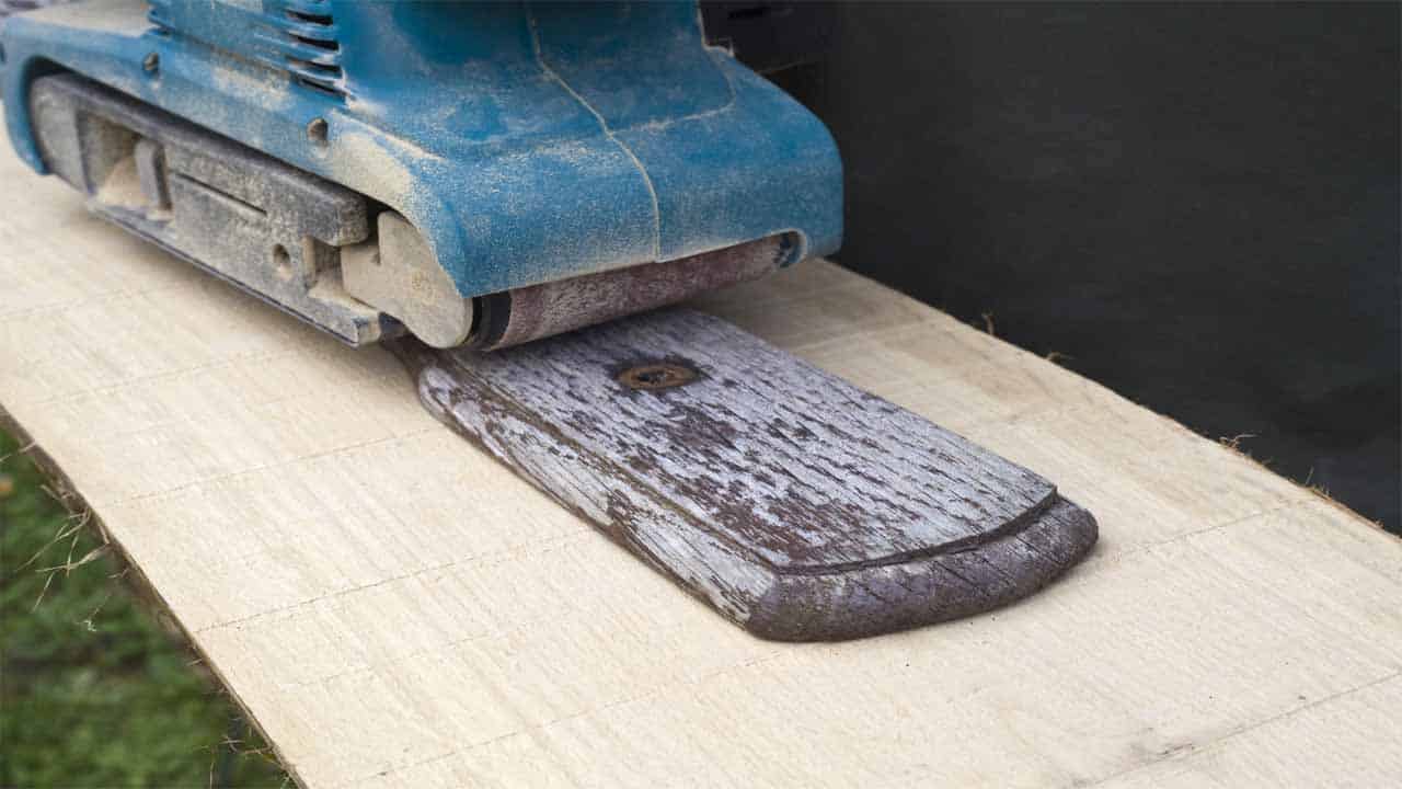 A belt sander is the type of sander that you use if you want to remove paint from any surface. The belt sander is a very aggressive and powerful sander that will remove any stain. This sander isn't used for finishing purposes, only for removal purposes.