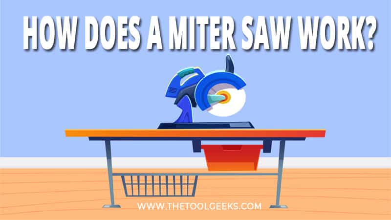 So, how does a miter saw work? The miter saw is placed on a table. You can move the blade up and down to make a cut.